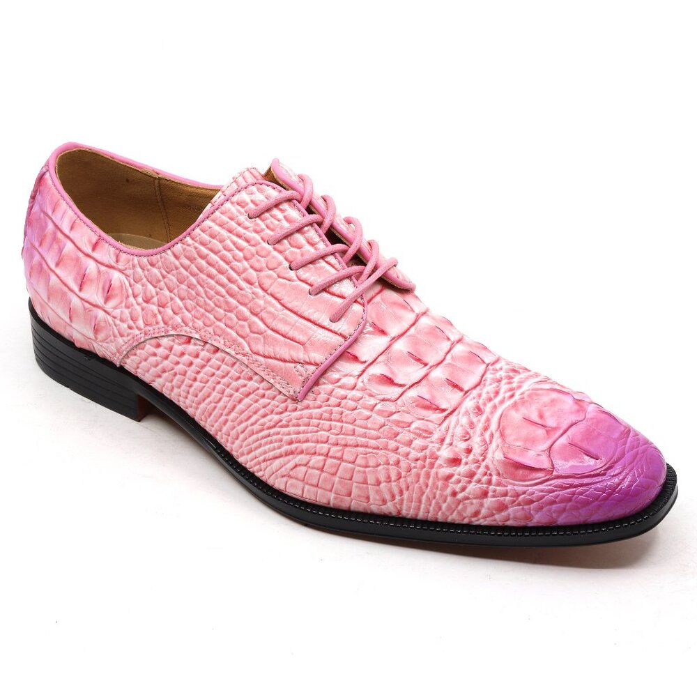 Pink Men's Crocodile Embossed Lace-Up Formal Business Dress Oxford Shoes